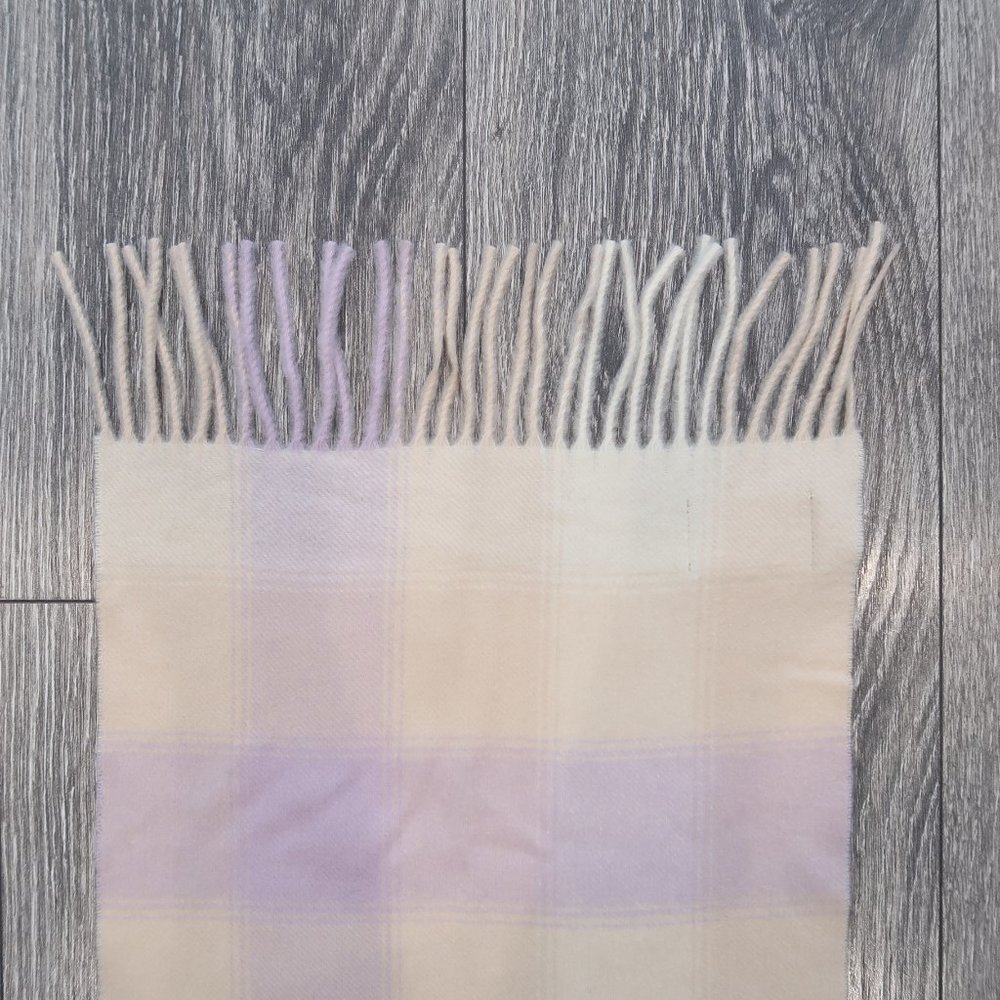 Lochcarron Cashmere Plaid Scarf From Scotland Purple , Tan & Off White/Cream - Picture 6 of 14